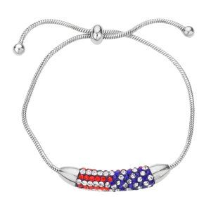 Stone Paved USA Flag Bar Pull Tie Cinch Bracelet